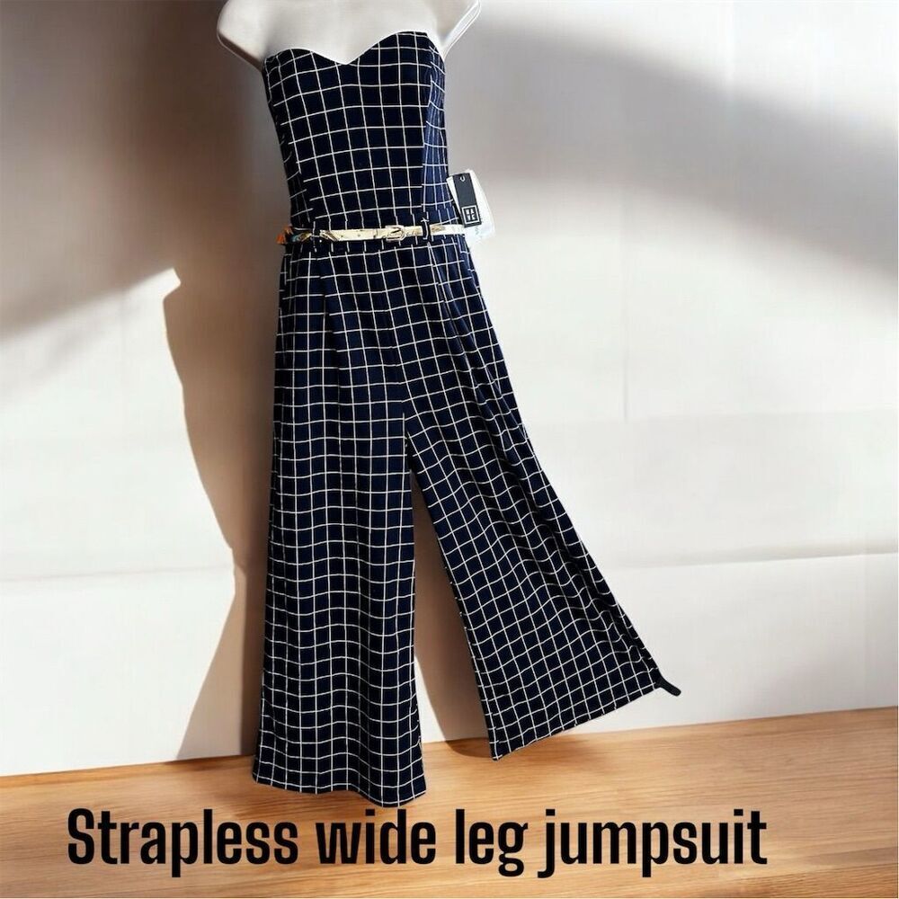 Have Black & White Strapless Wide-Leg Jumpsuit